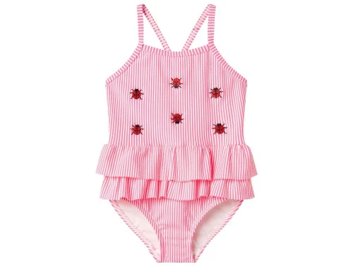 Pink stribet badedragt med broderet mariehøns og flæseskørt fra Name It 13236971 knockout pink